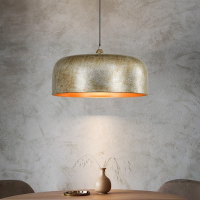 1-Light Industrial Antique Silver Drum Dome Kitchen Island Pendant Lights - 20.4 in. W x 10.6 in. H