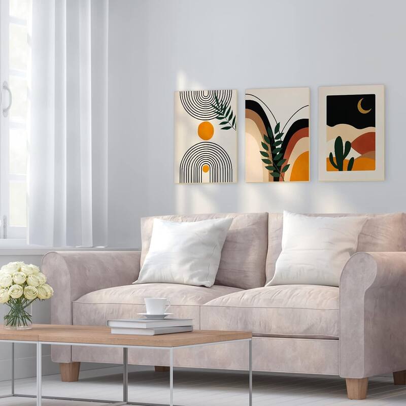 Set of 3 Framed Canvas Minimalist Neutral Abstract Artwork