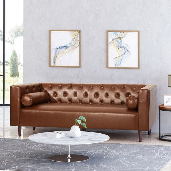 Faraway Modern Tufted Sofa w Accent Pillows by Christopher Knight