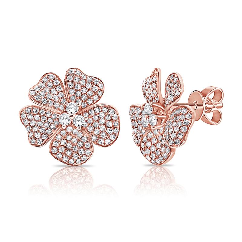 Joelle Collection 14k Gold & Diamond Flower Stud Earrings - 0.57ct - Rose
