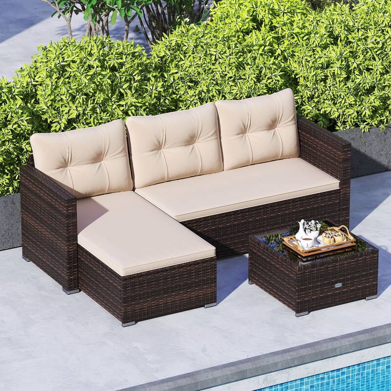 Gymax 4 Seats Outdoor Patio Furniture Set L-Shaped Couch Set for Yard