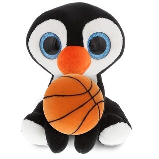 DolliBu Large Sparkle Eyes Penguin Stuffed Animal w/ Basketball Plush - 8 inches