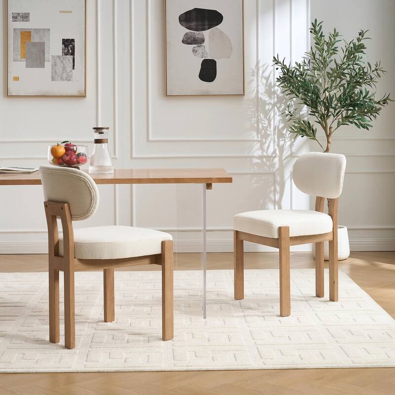 Wooden Dining Chairs Set of 2, Modern Fabric Upholstered Dining Room Chair