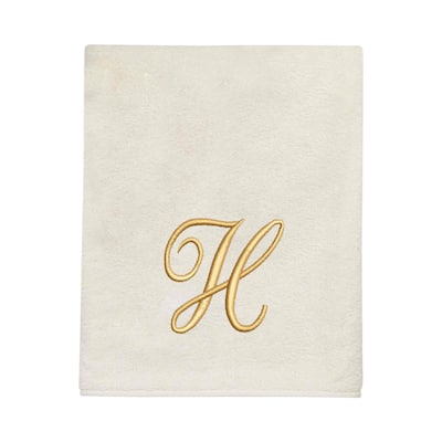 Avanti Linens Ivory/Gold Script Monogram Bath Towel Letter H - Bath Towel