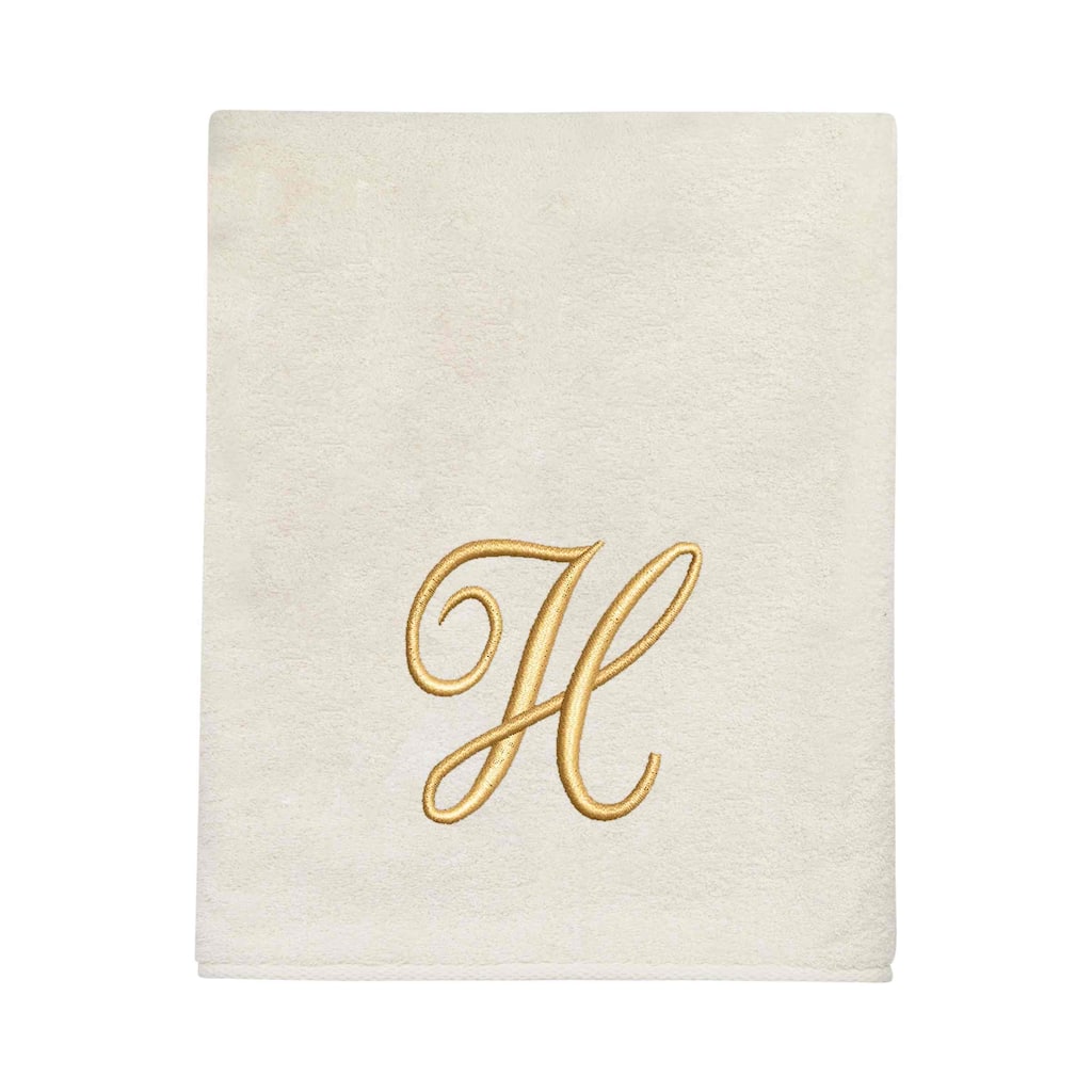 Avanti Ivory with Gold Script Monogram Bath Towel Letter H - Bath Towel