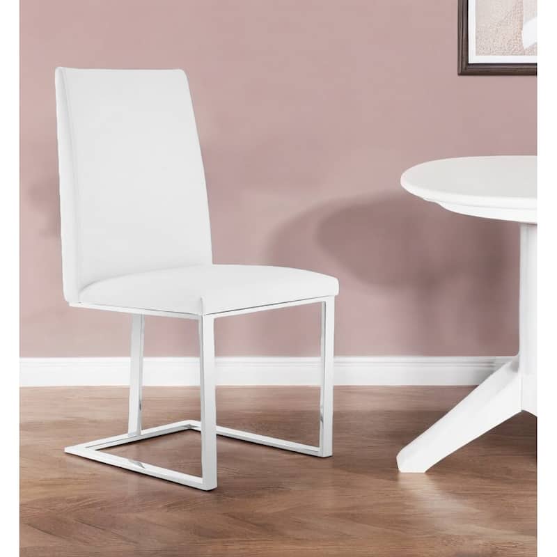 White And Silver Upholstered Faux Leather Dining Side Chair - Single