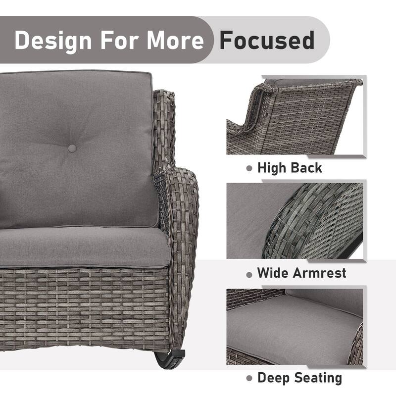 Patio Rocking Chair with Coffee Table Outdoor Rocking Chairs Set of 3