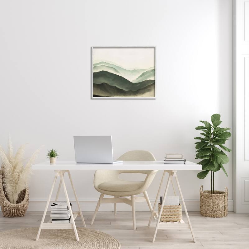 Stupell Misty Mountain Range Atmospheric Landscape Watercolor Painting Framed Wall Art, Design by JJ Design House LLC - Green