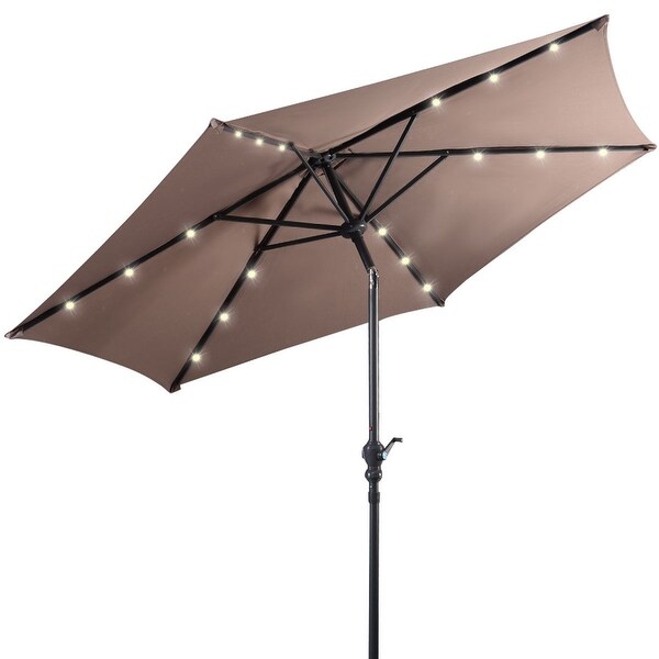 Costway 9ft Patio Solar Umbrella LED Patio Market Steel Tilt w/ Crank Outdoor (Tan)