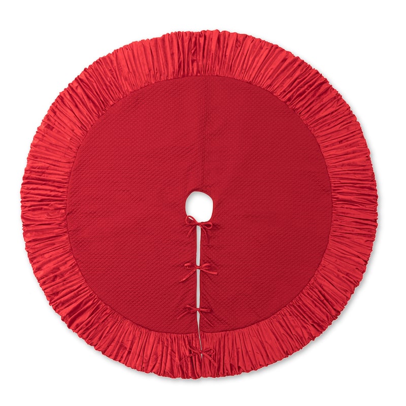 Glitzhome 72"D Oversized Deluxe Red/White Velvet Ruffled Christmas Tree Skirt
