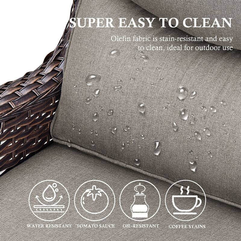 Meyreso Handwoven Wicker Outdoor Patio 3-Seat Sofa with 5-Inch Thick Cushions