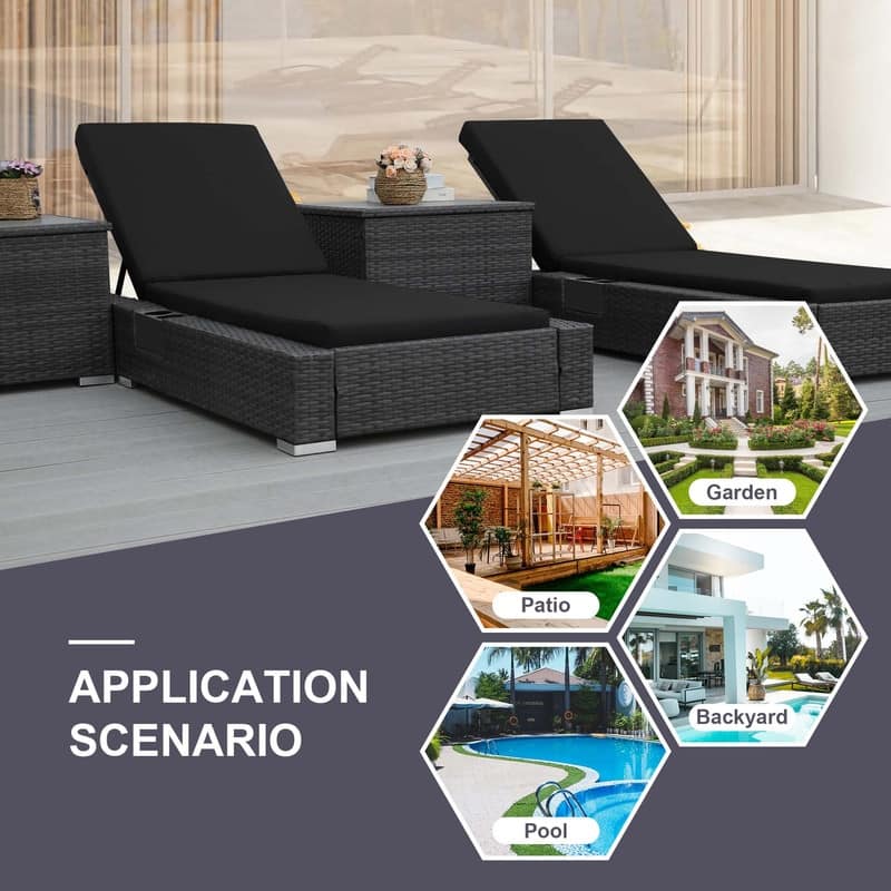 FINCATI Outdoor Oversized Chaise Lounge Chair, 500 lbs Luxury Patio Adjustable 5-Position Wicker Lounger for Pool (Set of 2)