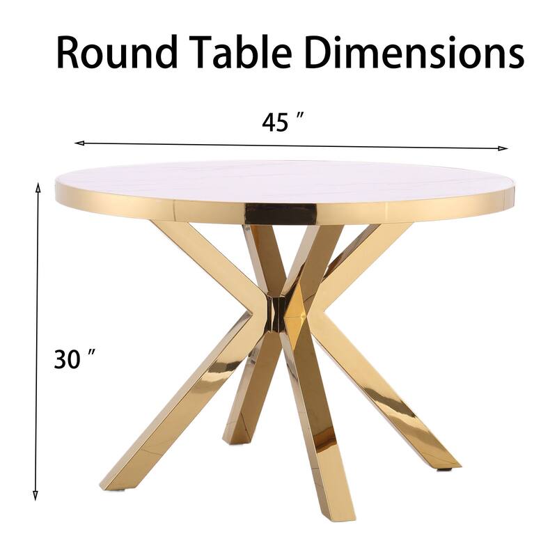 Round Dining Room Table with Silver Stainless Steel Metal Cross Base