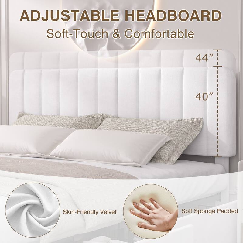Javlergo Upholstered Platform Bed Frame with Storage Drawers and Adjustable Headboard, No Box Spring Needed