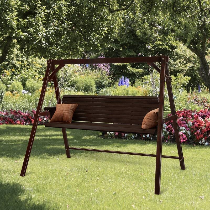 Carbonized Color Wood Swing Stand Suitable For 5ft Swing Chair - N/A
