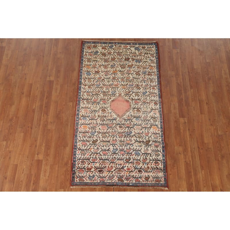 Tribal Geometric Hamedan Persian Accent Rug Hand-Knotted Wool Carpet - 3'5" x 6'4"