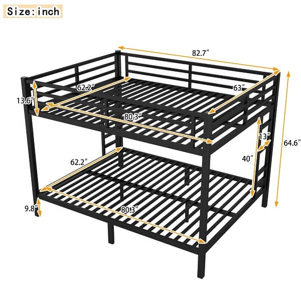 Queen over Queen Bunk Bed for Teens and Adults, Space-Saving Metal Platform Beds,Black