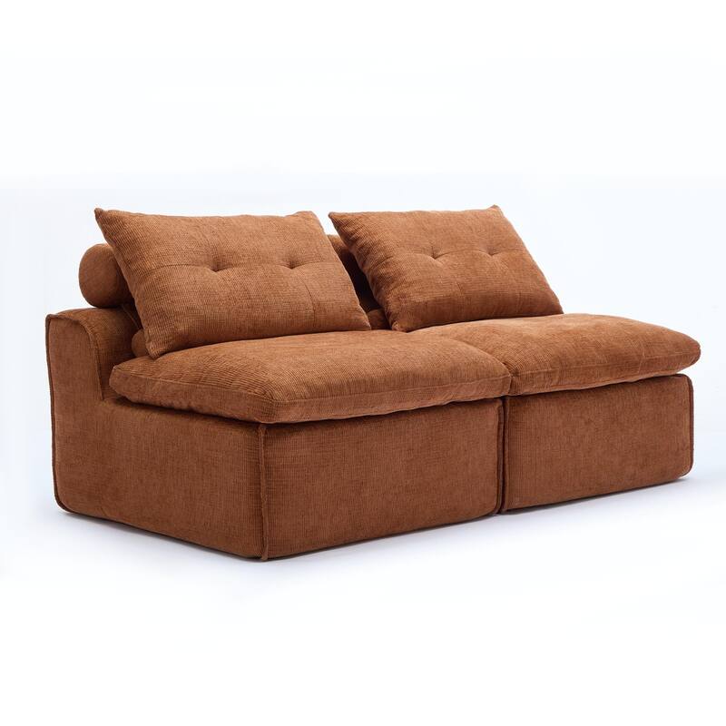 66" Upholstered 2-Seater Sofa with Neck and Waist Pillows, Modular Design for Small Spaces