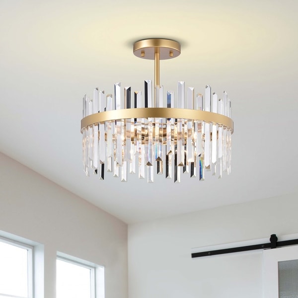 Casandra Glossy Brass 5 Light Drum Crystal Glass Flush Mount 18.5 inches in diameter x 16 inches H On Sale Bed Bath Beyond 37101916