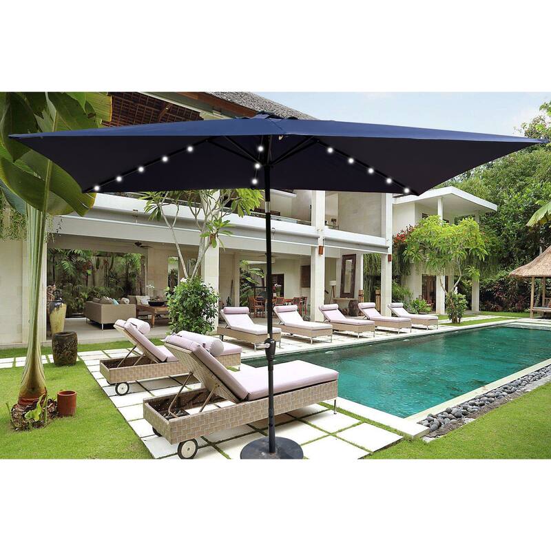 Outdoor Patio Umbrella with Solar Powered LED Lights - Blue