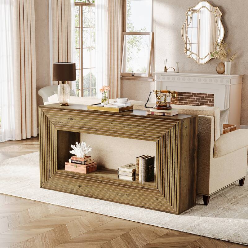 59-Inch Long Console Table for Living Room, Narrow Wood Entryway Table