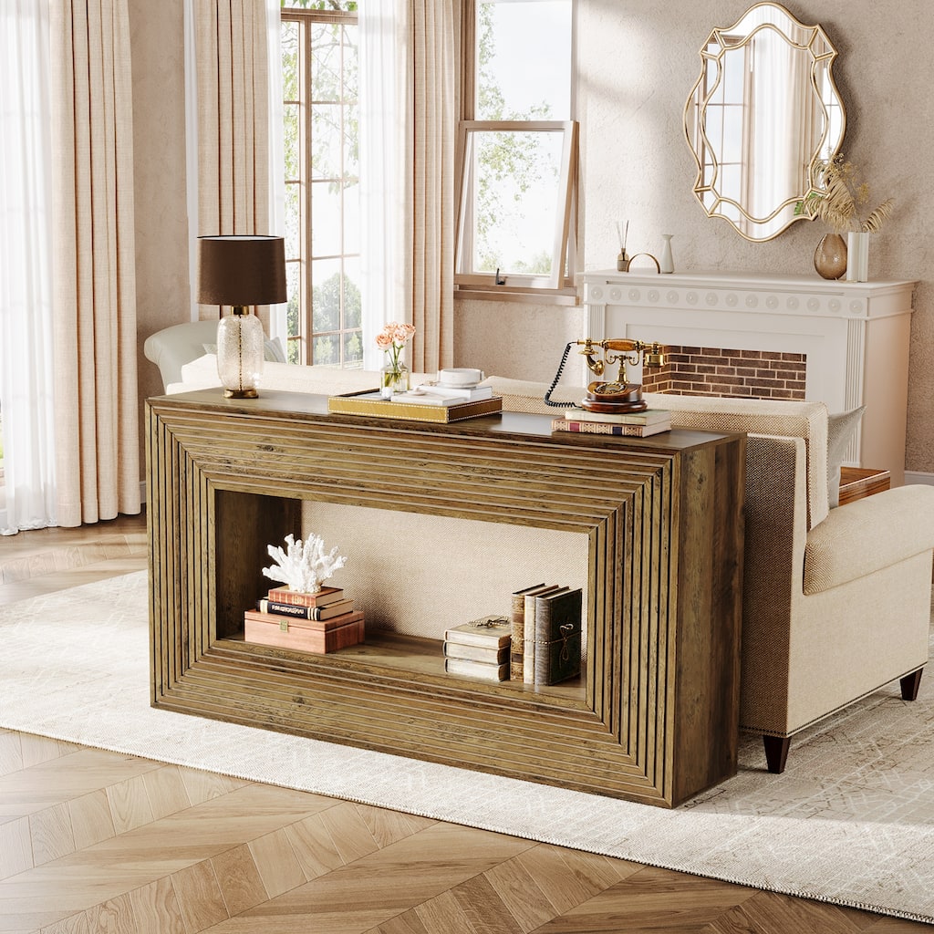 Narrow Wood Console Sofa Accent Table for Entryway Living Room