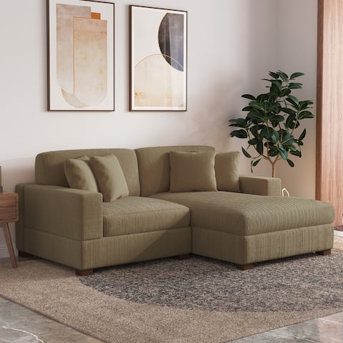 Modern L-Shaped Corduroy Modular Sectional Couch Sofa with Pillows