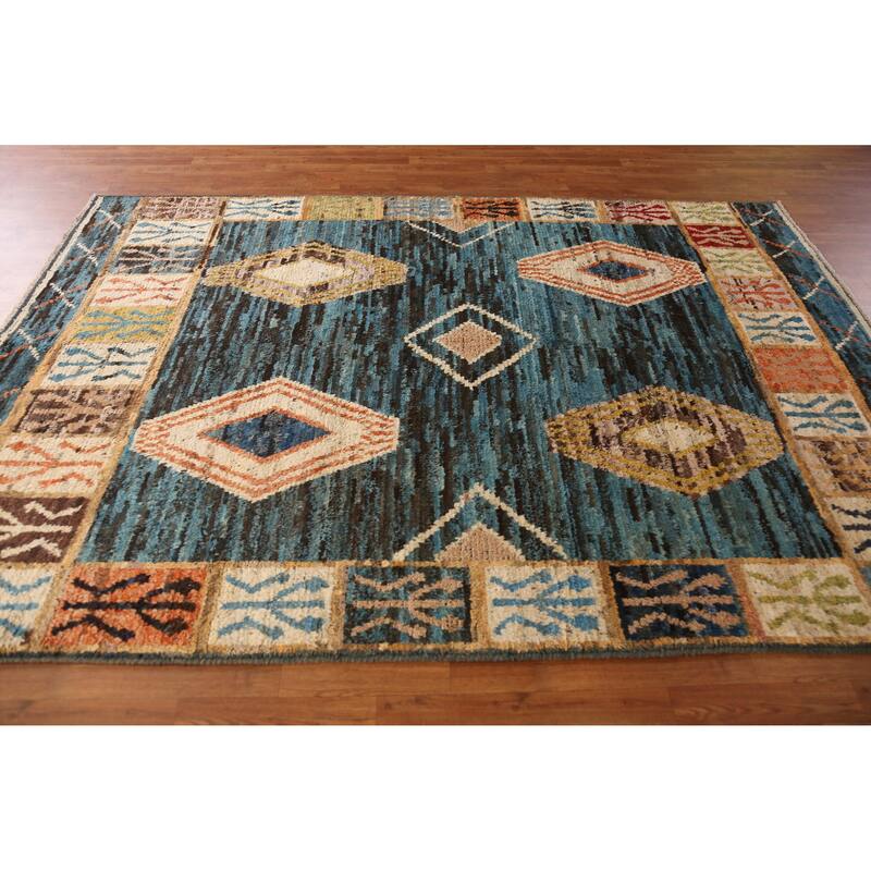 Blue Moroccan Oriental Area Rug Handmade Wool Carpet - 6'8" x 9'7"