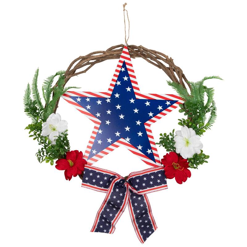 Americana Star Floral Twig Wreath - 24"
