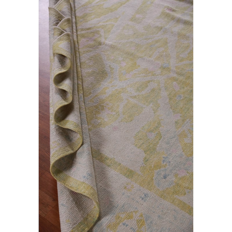 Hand Knotted Oriental 100% Wool Carpet Transitional All-Over Green Oushak Area Rug - 10' 11'' X 8' 0''