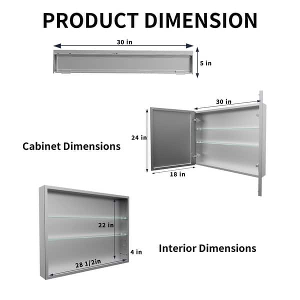 dimension image slide 1 of 2, Modland 30"-36"W x 24"H Aluminum Double Door Bathroom Medicine Cabinet with Mirror,Soft-Close Hinges