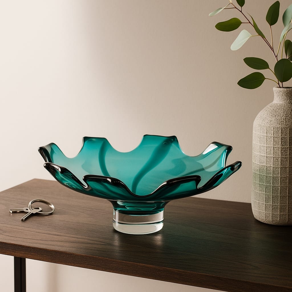Artistic Abstract Glass Decorative Bowl - 14", Blue & Green - 14.0"