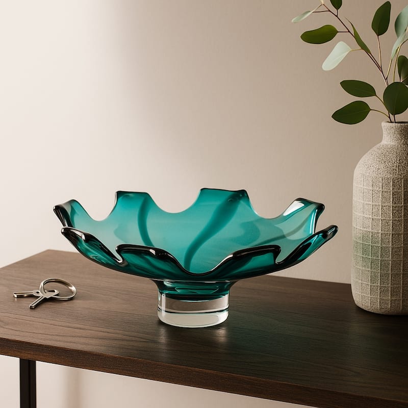 Artistic Abstract Glass Decorative Bowl - 14", Blue & Green - 14.0" - Blue/ Green - 14.0"