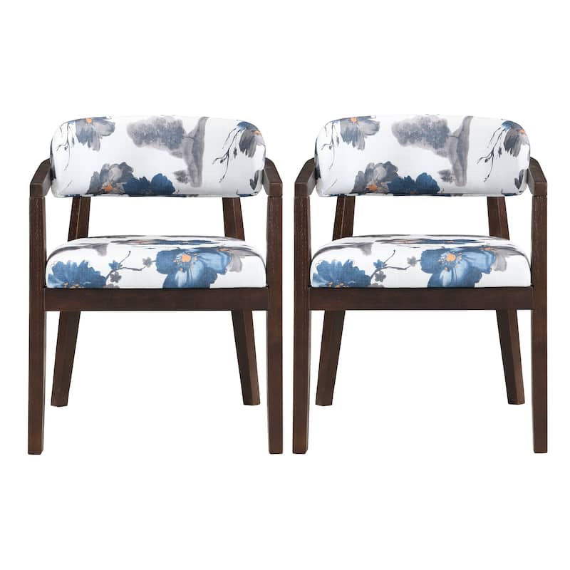 Christopher Knight Home - Carter Modern Dining Armchair Set of 2 with Upholstered Seating and Solid Wood Frame - Dark Brown+Print