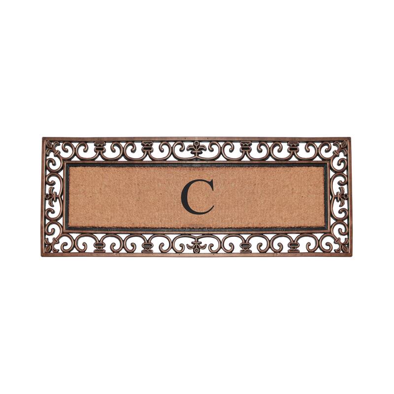 A1HC Rubber and Coir Paisley Border Myla Double Door Monogrammed Doormat Bronze - C