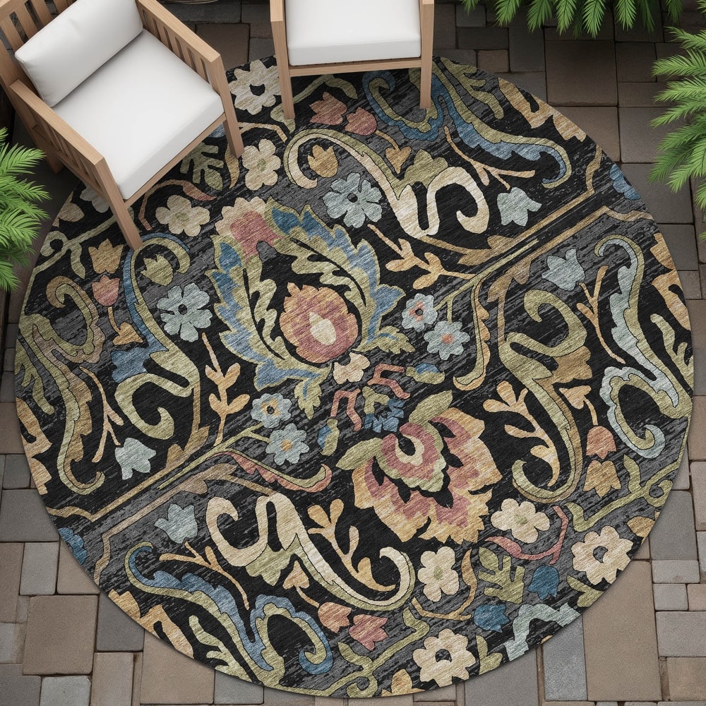 Machine Washable Indoor/Outdoor Floral Watercolor Chantille Rug