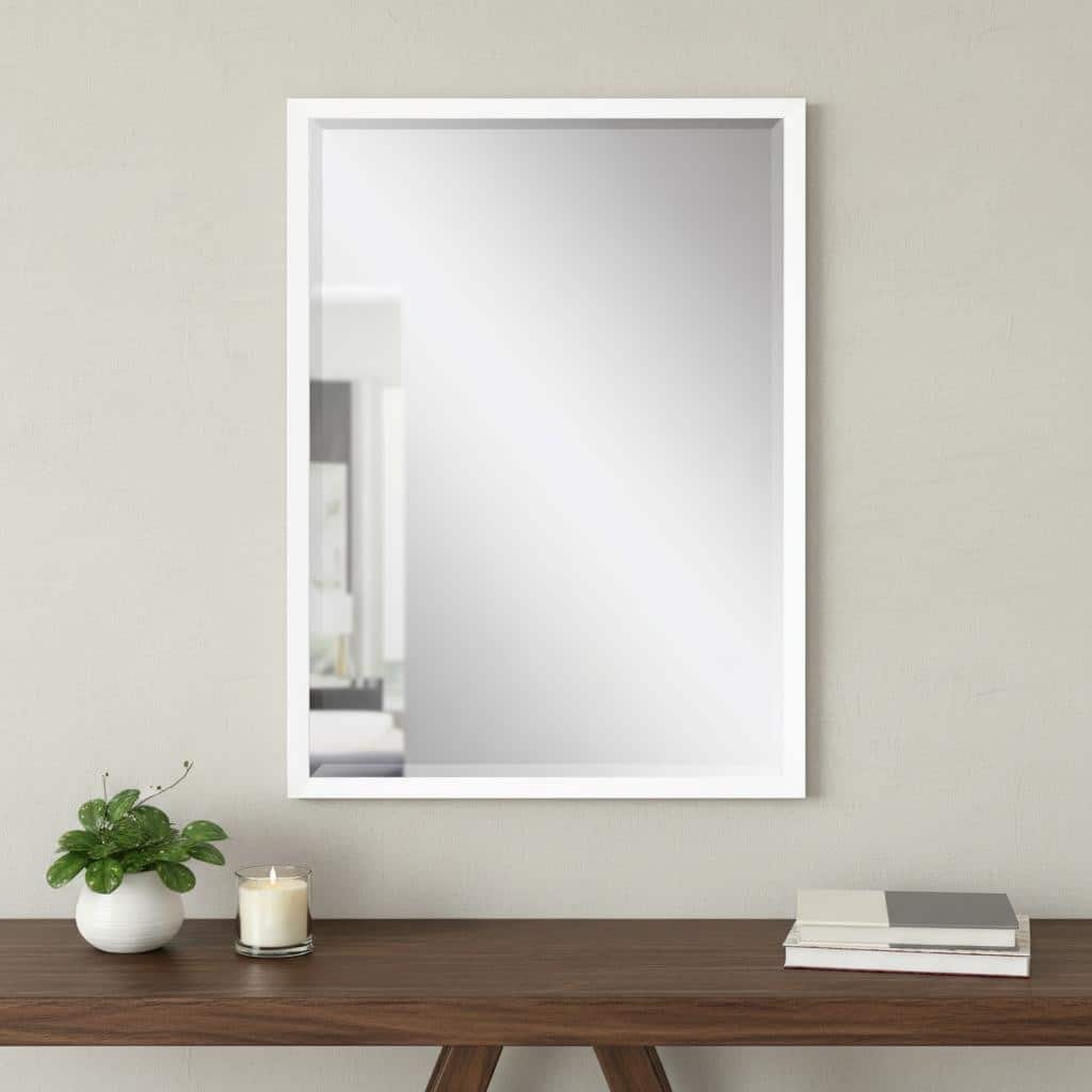 HomeRoots 38" White Solid Wood Framed Accent Mirror - 26.00 in. x 38.00 in. x 3.00 in.