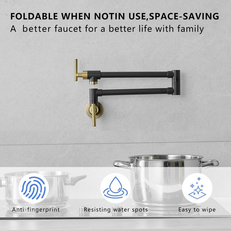 Wall Mounted Folding Pot Filler with Double-Handle Kitchen Sink Faucet - 26.49"D×0.78"W×2.36"H