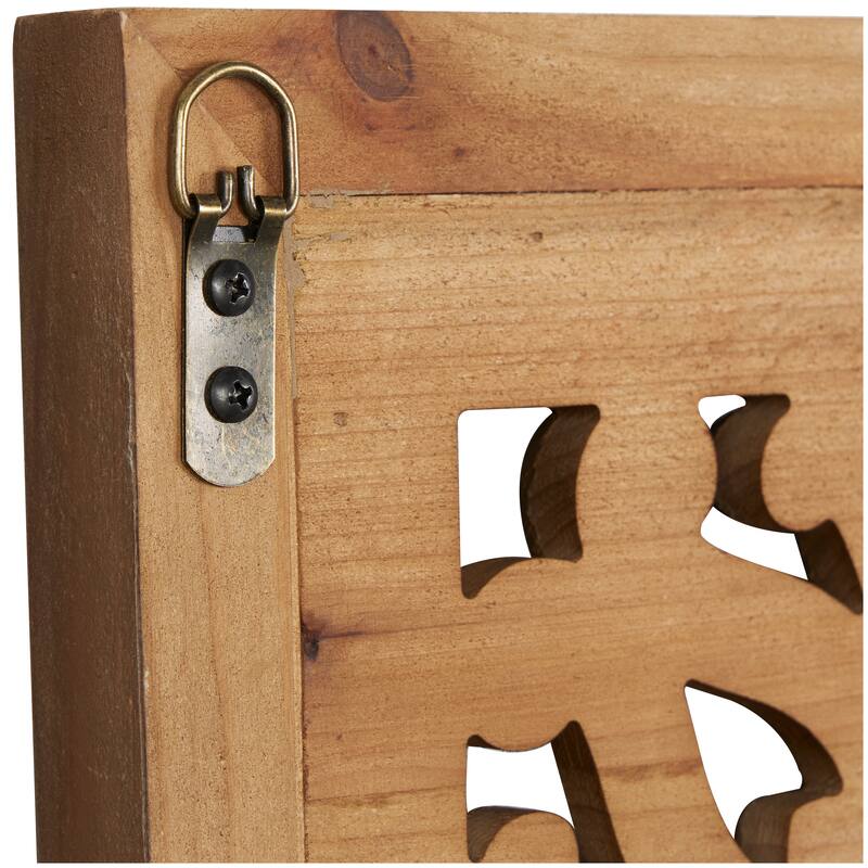 Brown Wood Room Wall Mirror with Carved Scroll Pattern