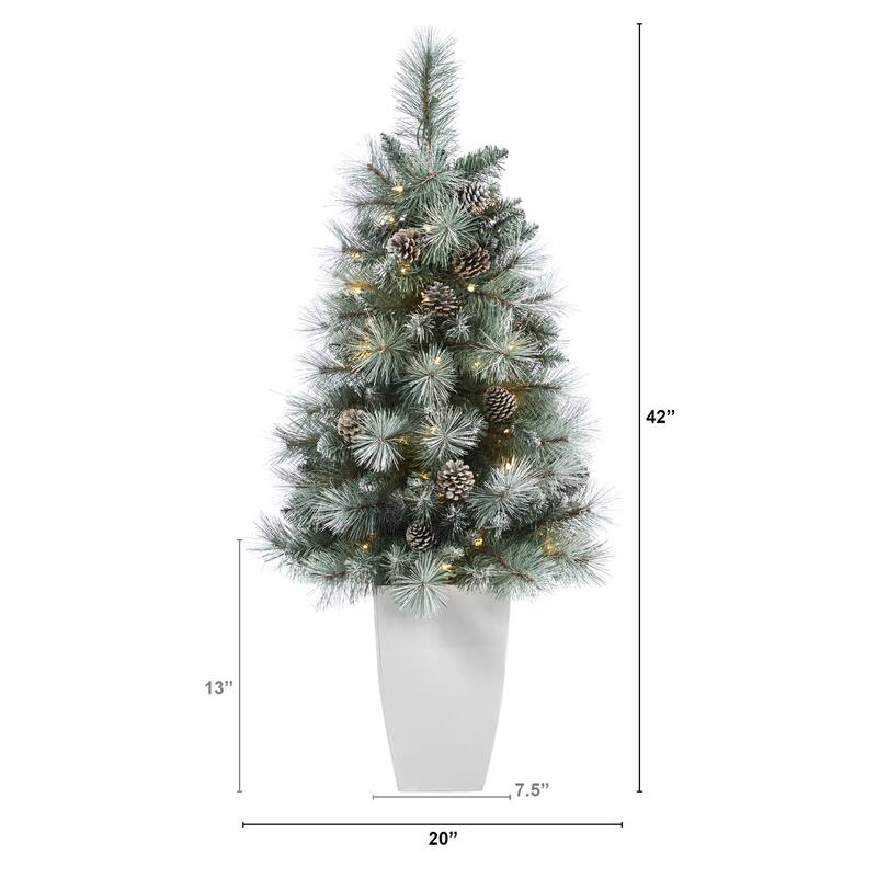 Artificial Christmas Tree 3.5ft Prelit Mountain Pine Tree with Lights & Planter - Green - 42