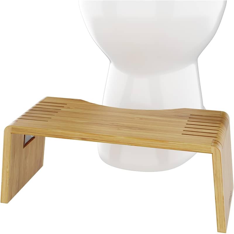 Squatty Potty Oslo Folding Bamboo Toilet Stool - 7", Collapsible, for Kids and Adults - Brown, Portable and Space-Saving - 7"