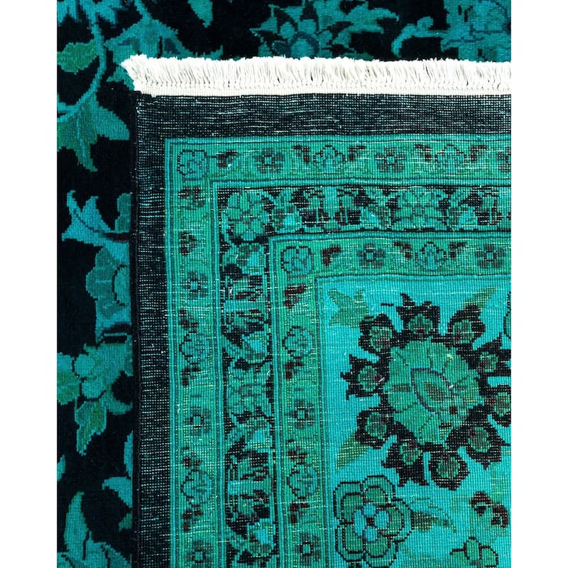 Overton Hand Knotted Wool Vintage Inspired Modern Contemporary Overdyed Blue Area Rug - 9' 2" x 12' 5"