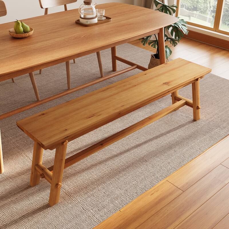 55 Inch Long Farmhouse Solid Wood Dining Bench - 55.12" L x 11.8" D x 17.72" H