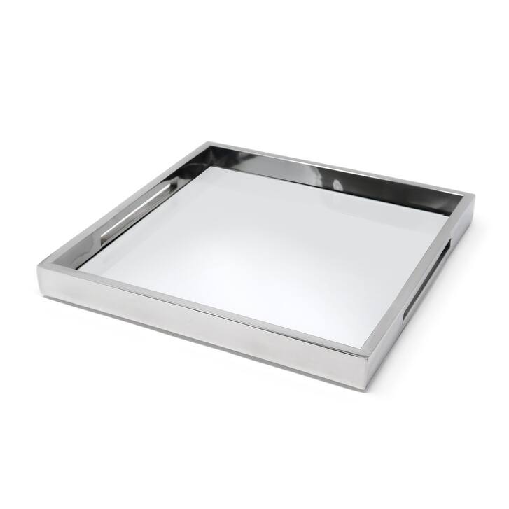 Large Square Mirror Tray with Handles, Available in 3 Colors and Sizes - Medium - Silver
