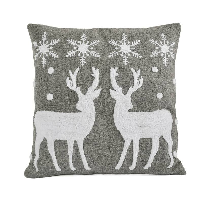 HGTV Home Collection Grey Deer with Snowflake Pillow, Grey, 18 in