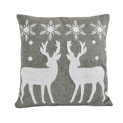 HGTV Home Collection Grey Deer with Snowflake Pillow, Grey, 18 in