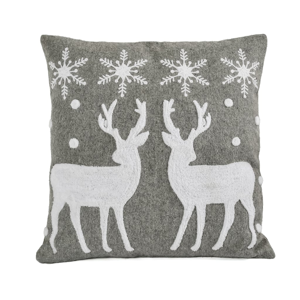 HGTV Home Collection Grey Deer with Snowflake Pillow, Grey, 18 in