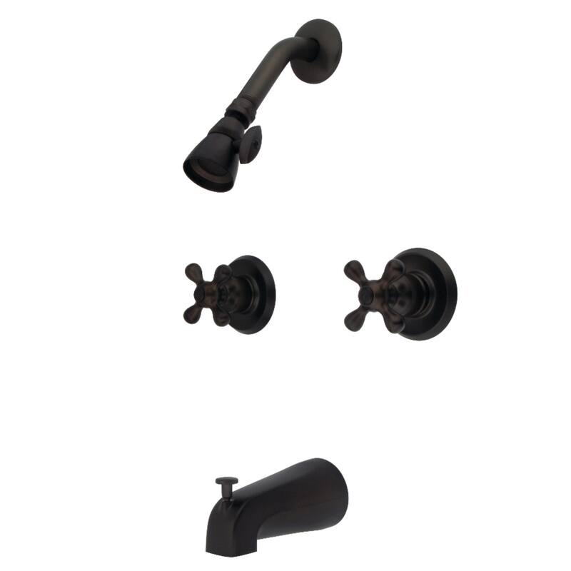 Kingston Brass Knight Double-Handle Tub and Shower Faucet - Bronze Cross Handles