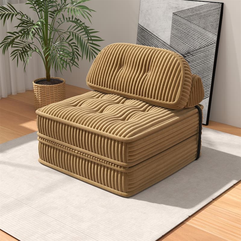 Folding Sofa Bed, Convertible Sleeper Chair with Pillow Foldable Mattress, Portable Fold Out Chair Bed Floor Sofa Lounge - Brown