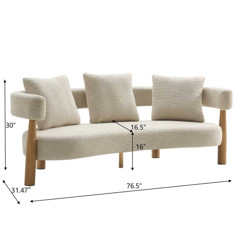 Luxe Modern Upholstered Curved 3-Seater Sofa with Wooden and Metal Legs